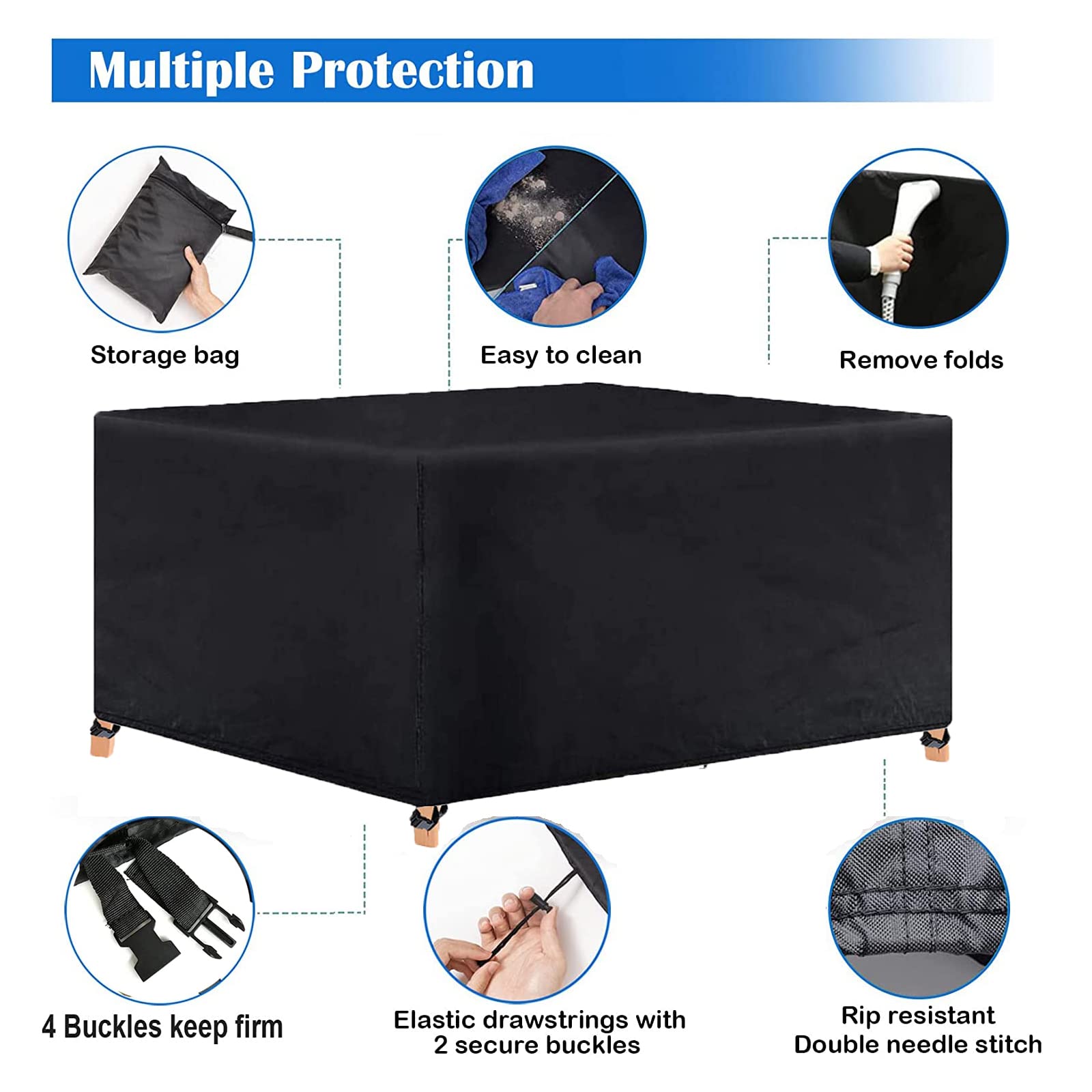 Copertura Tavolo Giardino 420D Oxford Impermeabile - 213x132x74cm Nero Antivento - Foto 3