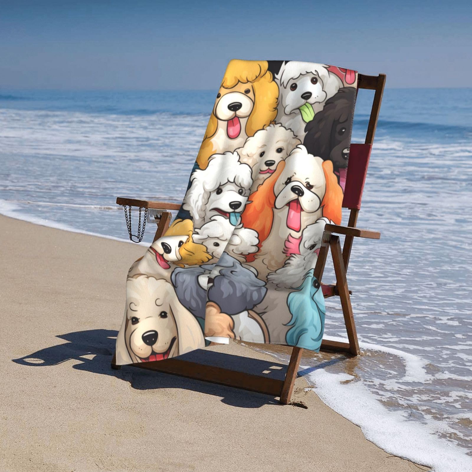 Toalla de playa con diseño de caniche de perro, toalla de baño de microfibra sin arena, ultra suave, de secado rápido, toalla absorbente, toalla ligera, regalo para decoración de baño al aire
