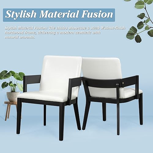 Miniatura 4 de Modern Wood & Glossy PU Leather Upholstered Dining Chairs Set of 2, Table & Chair Sets, Desk Chair for Home Office Restaurant,Black-2set