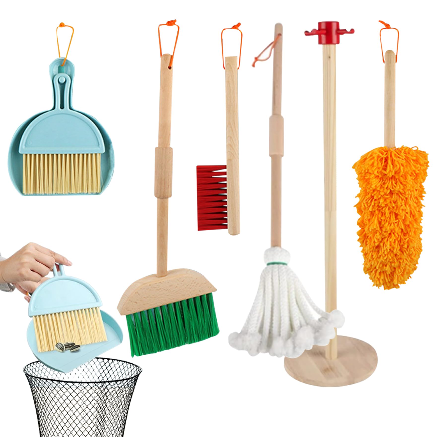Gcroet Set per la Pulizia dei Bambini Set da Gioco per la Pulizia di Simulazione in Legno Giochi di finzione per Le Pulizie per Bambini educativo Lucido per 3+.