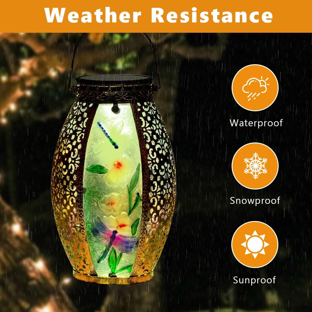 VEWOGARDEN Solar Lanterns Outdoor Waterproof Hanging Decorative Dragonfly Solar Lights for Patio Porch Garden Table Decor