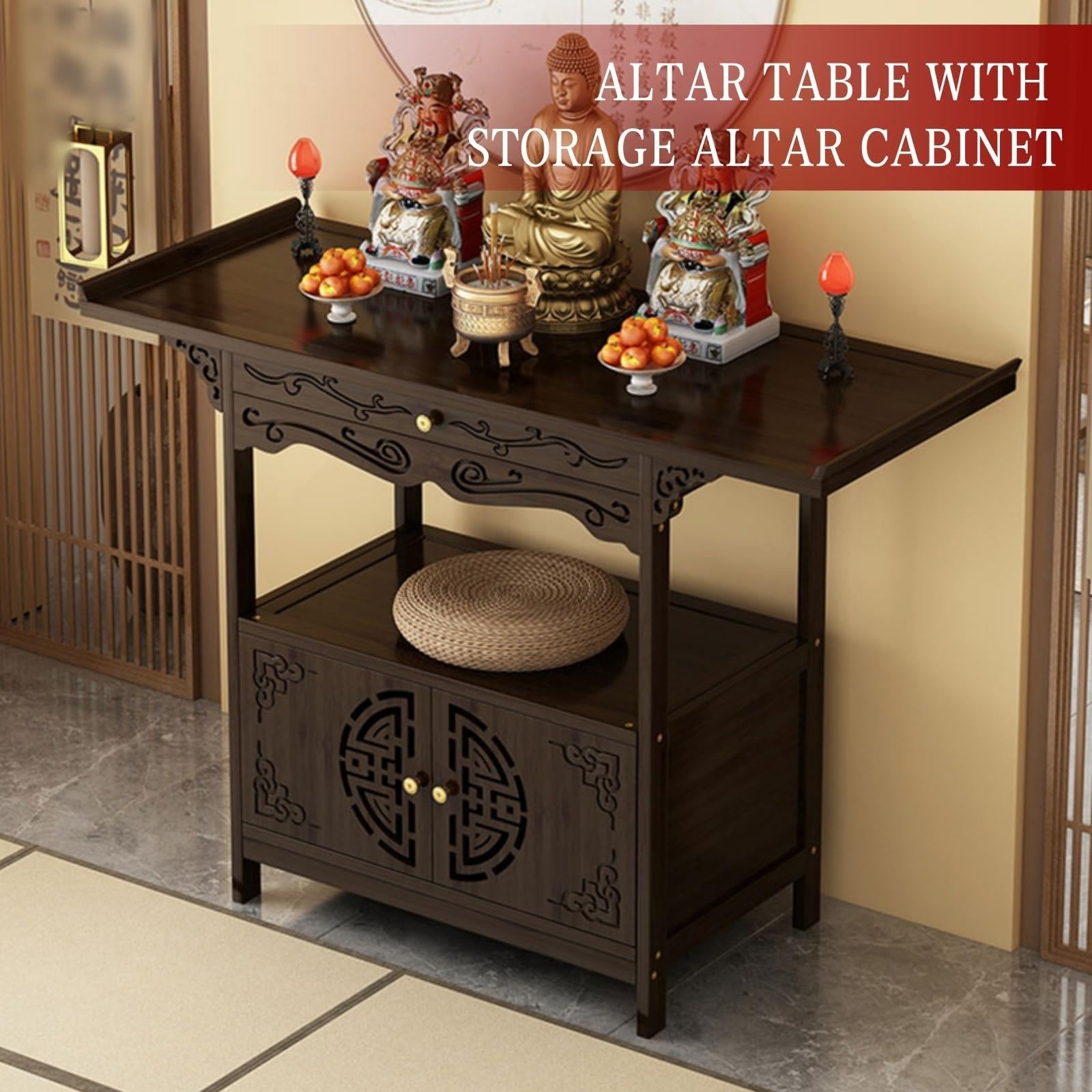 Mesa De Altar Con Almacenamiento, Gabinete De Santuario Moderno Con Puerta