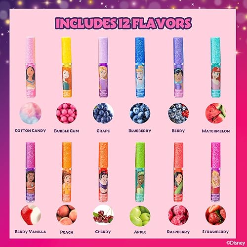 Miniatura 2 de Disney Princess - Brillo de labios a base de plantas de 12 piezas, recuerdos de fiesta para niñas, primer juego de maquillaje para niñas, perfecto