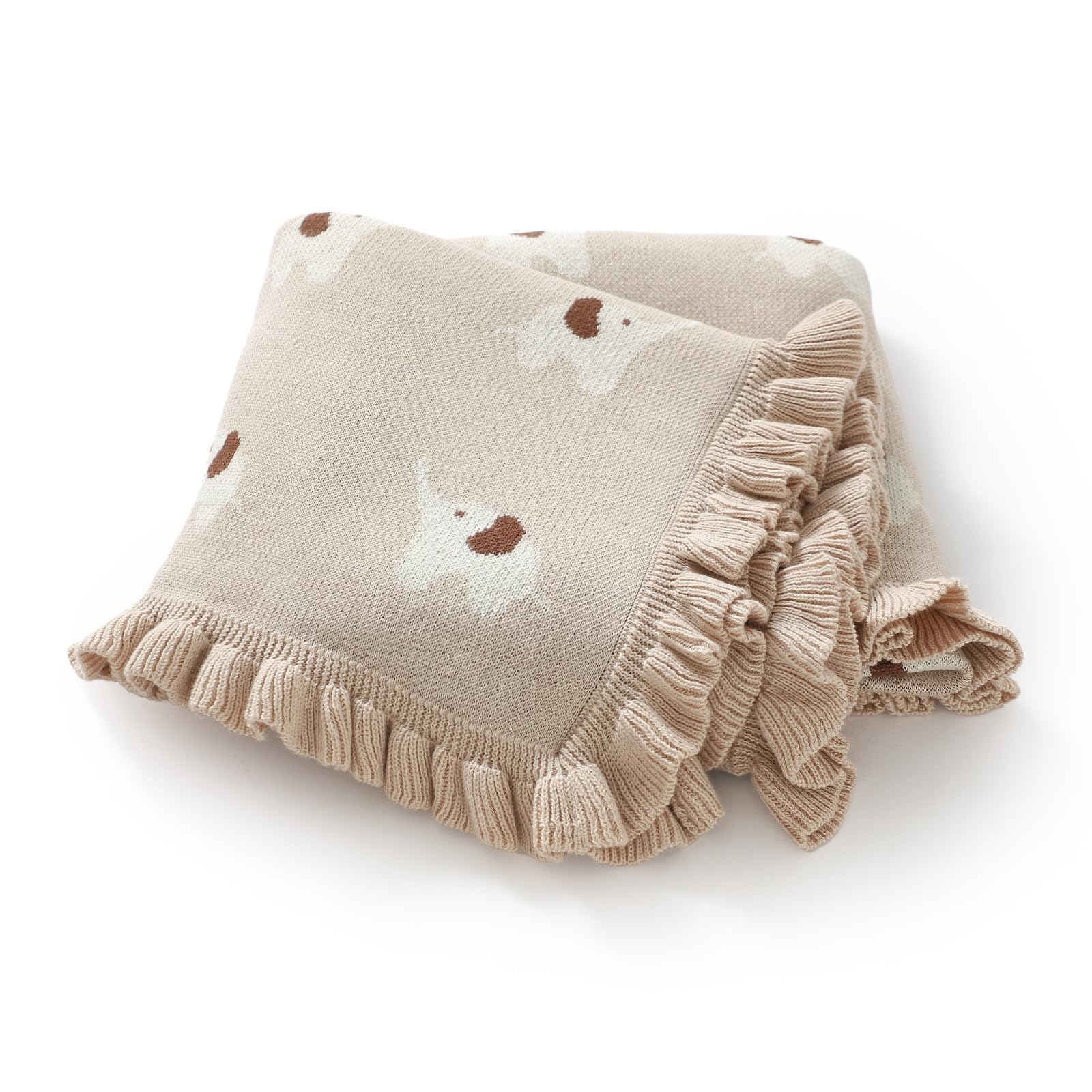 mimixiong Cotton Baby Blanket Soft Knit Ruffle Blankets Cartoon Elephant for Newborn Boys and Girls (Camel)