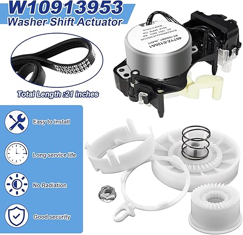 Miniatura 2 de W10913953 Actuador de cambio de arandela W10721967 Embrague de polea con kit de correa de transmisión W10006384 compatible con lavadora Whirlpool