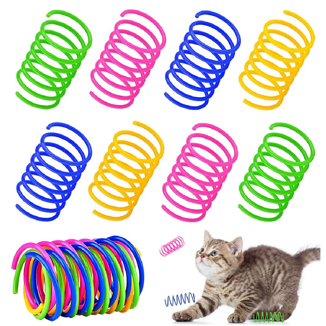 CRLLDPM 12 Piezas Juguetes de Primavera para Gatos, Muelle en Espiral para Gato, Colorido Juguete Muelle para Gato Interactivos, Entrenar con Saltos