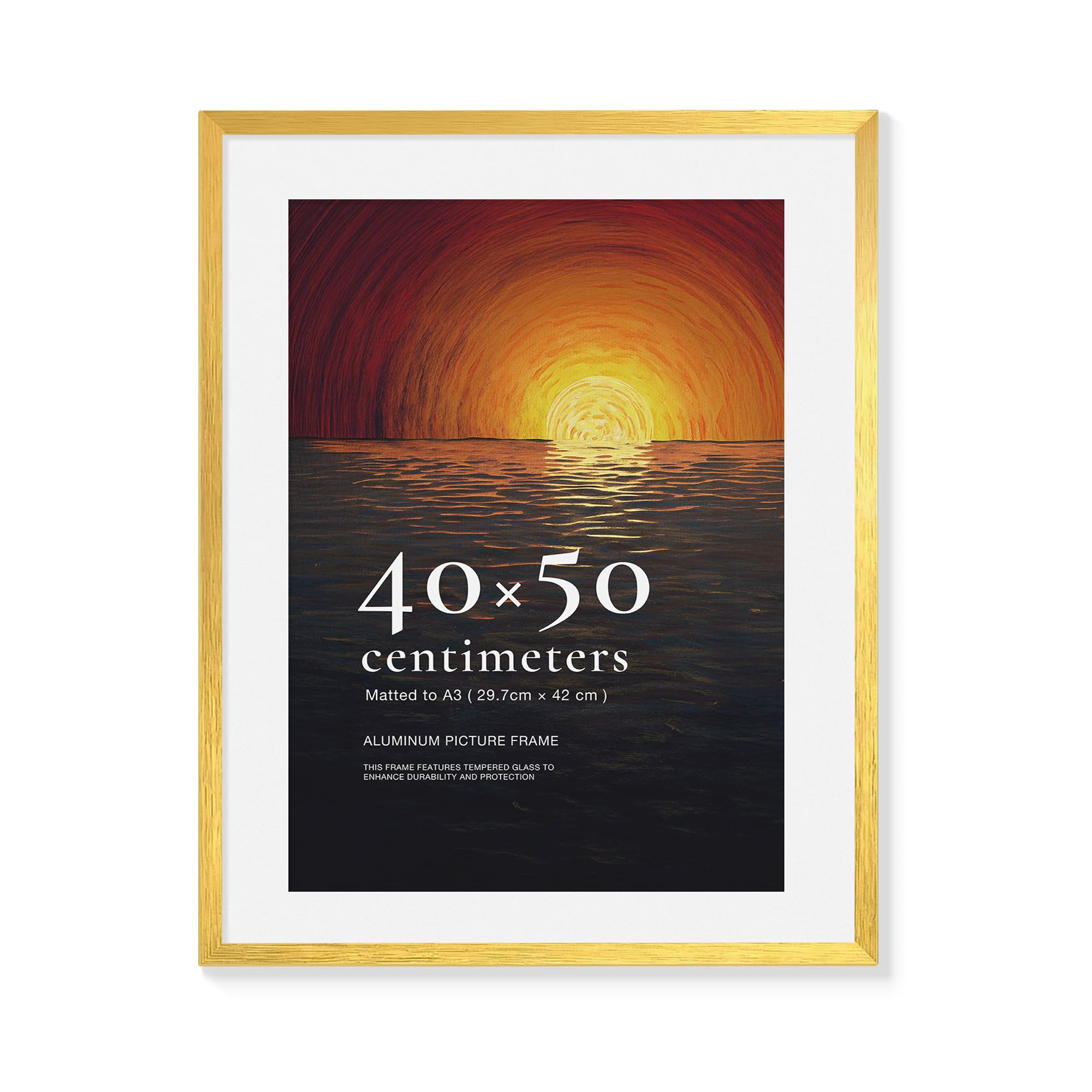 LIVINGTASTE 40x50 Picture Frames Brushed Gold Aluminium, 16x20 inch Photo Frames with Tempered Glass, for Posters, Artwork, Wall Display Only