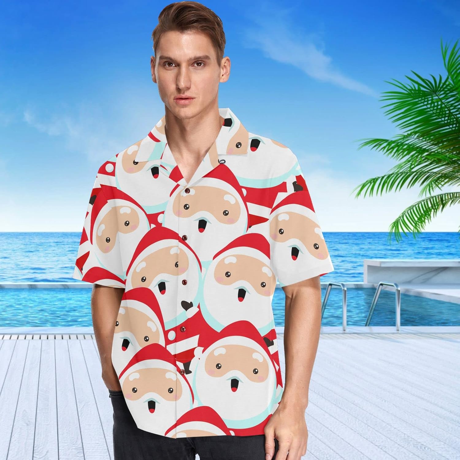 visesunny Stylish Men's Seasonal Hawaiian Print Button Down Short Sleeve Shirt S-XXL - Image 4