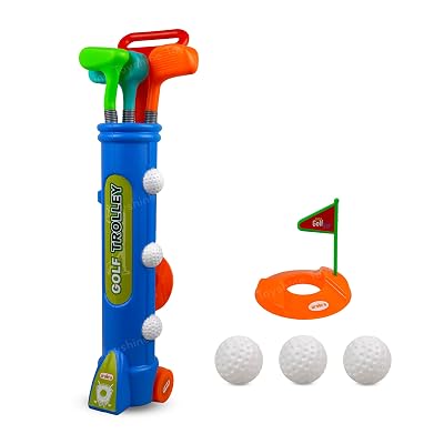 Toyshine Golf Clubs Set with 3 Golf Balls | 3 Types of Clubs | 1 Practice Holes & 1 Golf Cart with Pull Handle Indoor Ou