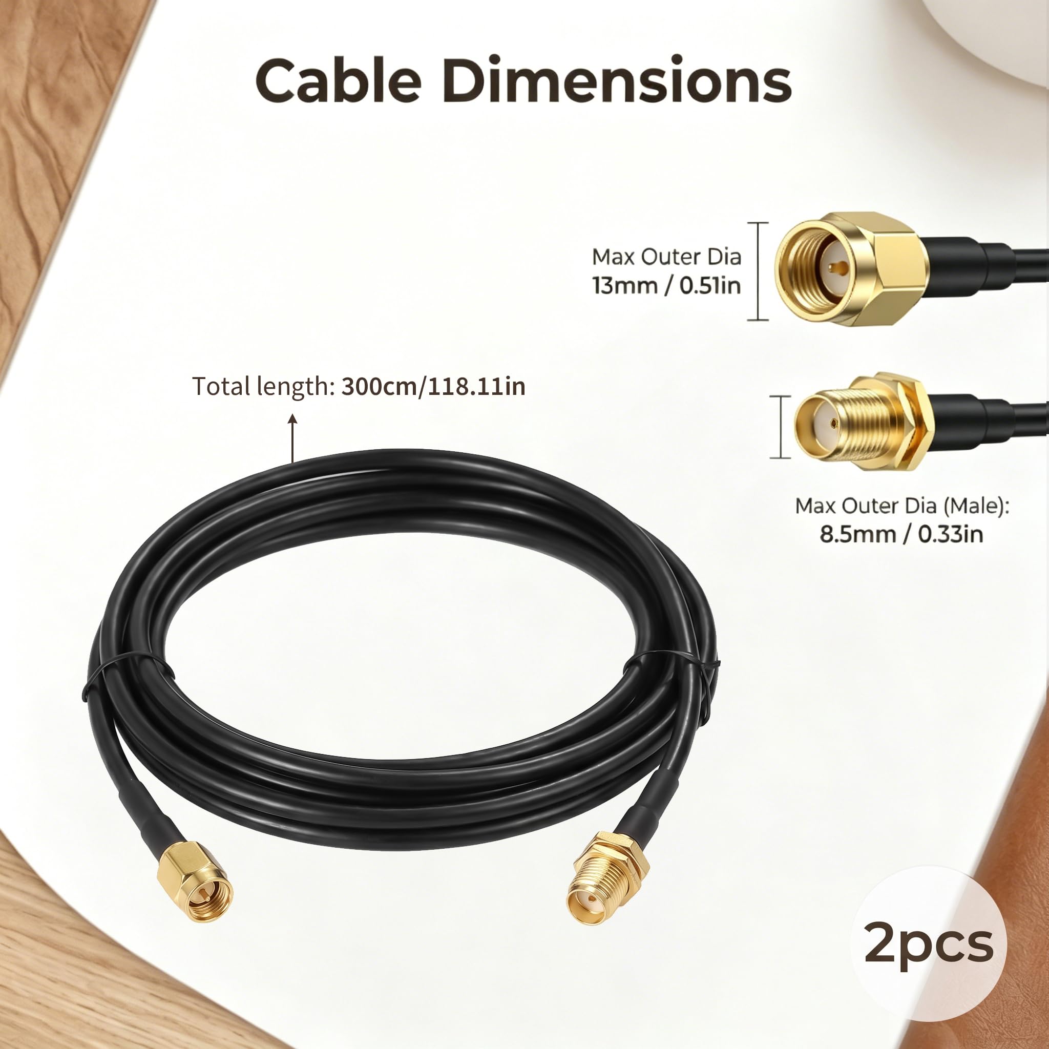 2 Stück SMA Verlängerungskabel, SMA Kabel, SMA Stecker auf SMA Buchse 3 Meter RG174 Koaxialkabel für 4G LTE Router Modem Mobilfunkempfänger WLAN Hotspot IP Kamera GPS Navigation SDR Amateurfunk Geräte