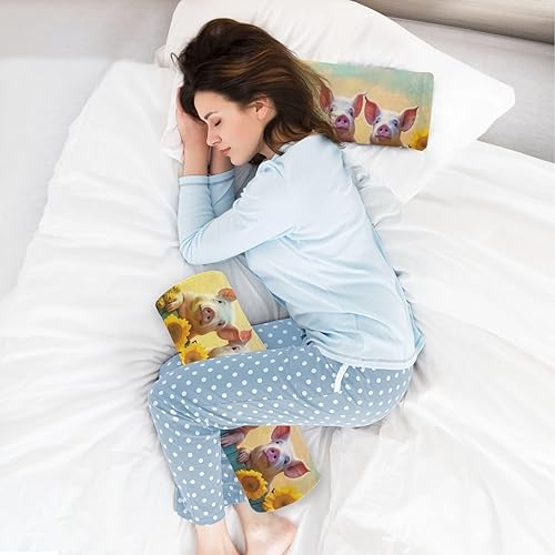 Miniatura 6 de Kigai Almohada cervical de espuma viscoelástica para aliviar el dolor, cerdo dormido, girasol, almohada redonda con funda extraíble lavable para