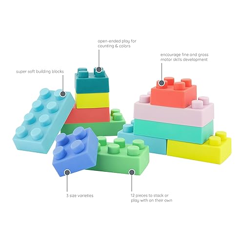 Vista 4 de Infantino Super Soft Building Blocks, Easy-to-Hold for Babies & Toddlers, BPA-Free, Multi-Colored, 12-Piece Set