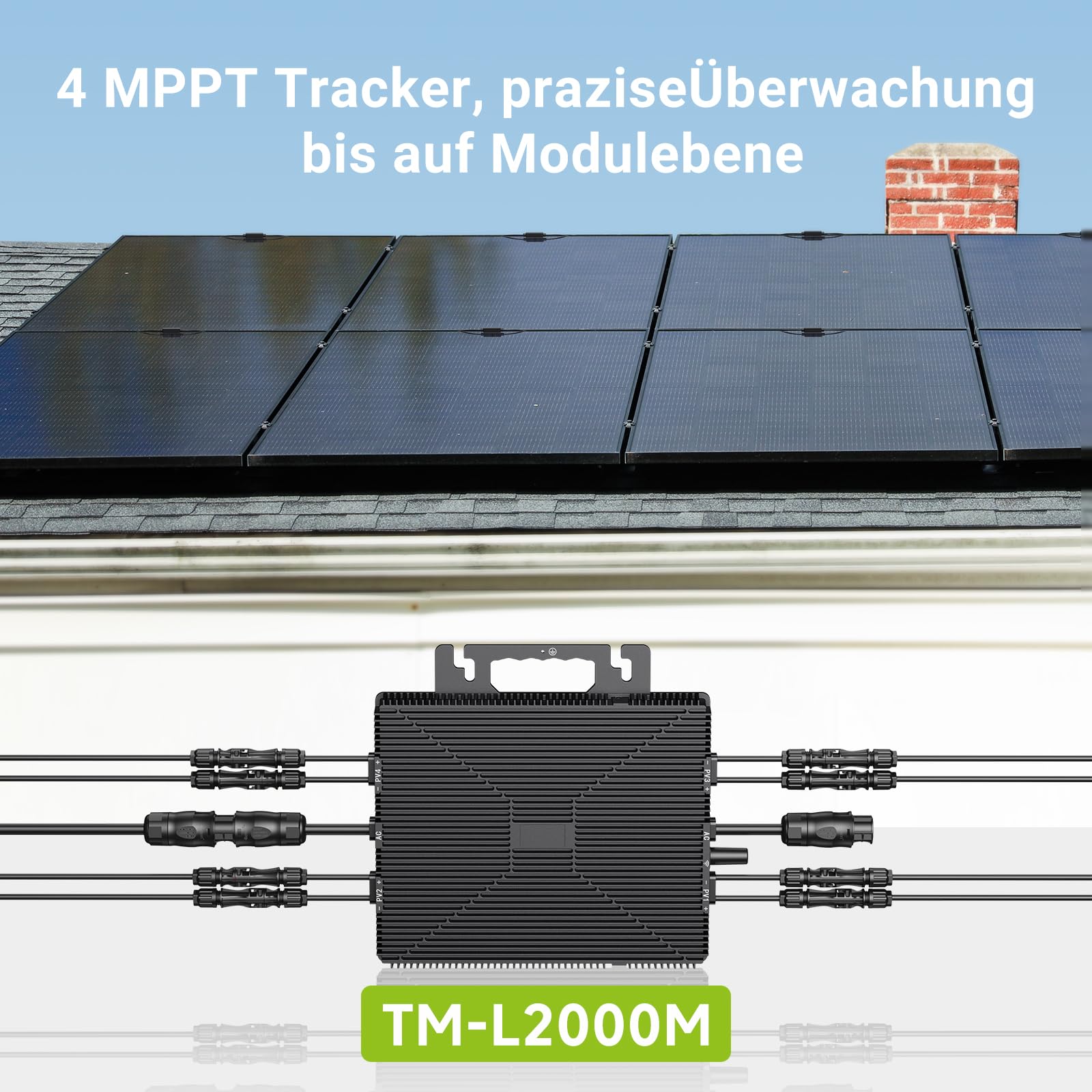 Mikrowechselrichter 2000W, Wechselrichter Balkonkraftwerk mit WLAN, Plug & Play, App Steuerung, 5M AC-Kabel, PV-Wechselrichter, MPPT Integrierter