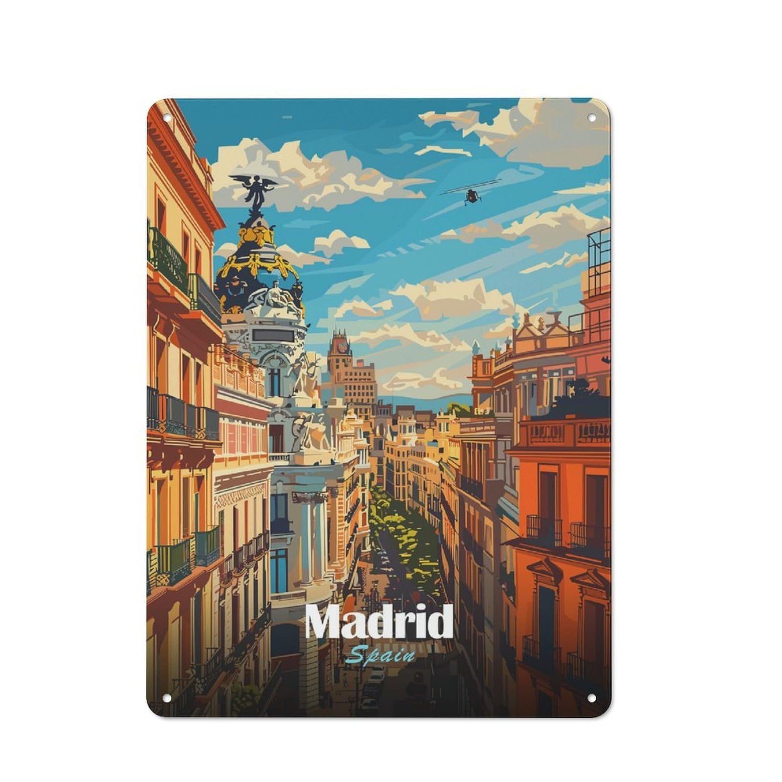 Junmoney Style-8 Madrid Cityscape Decorative Metal Wall Decor 40X30cm, Metal Gift Sign For Hallway, Home Bar, Garage Or Study