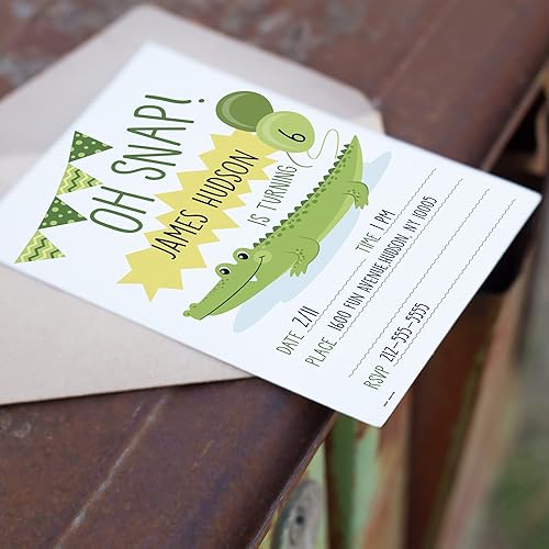 Miniatura 4 de Invitaciones de cumpleaños de cocodrilo con sobres (paquete de 20) - Invitaciones de fiesta de cocodrilo para niños, niñas, niños pequeños, niños y