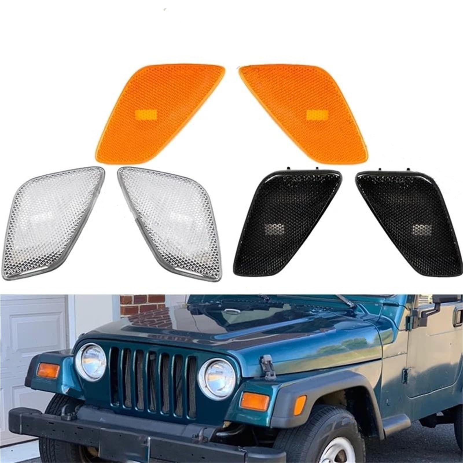 Intermitente Retrovisor 1 Par Para Jeep Para Wrangler TJ 1997-2006, Parachoques Delantero, Marcador Lateral, Cubierta De Señal De Giro, Sin Bombilla, 55155628AB Indicador Intermitente(One Pair Amber)