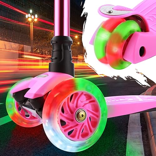 Miniatura 2 de Patinete de 3 ruedas para niños de 6 a 12 años, scooter para niños con ruedas iluminadas, diseño de cubierta resistente y 4 alturas ajustables,