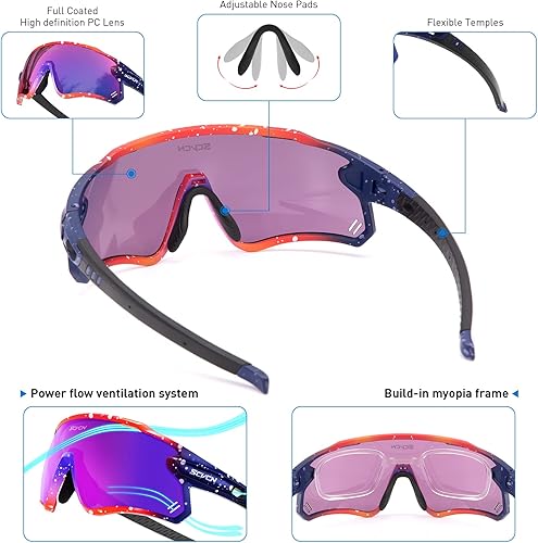Miniatura 4 de SCVCN Polarized Cycling Glasses Sports Sunglasses with 3 Interchangeable Lenses for Men Women Running Fishing Baseball UV 400