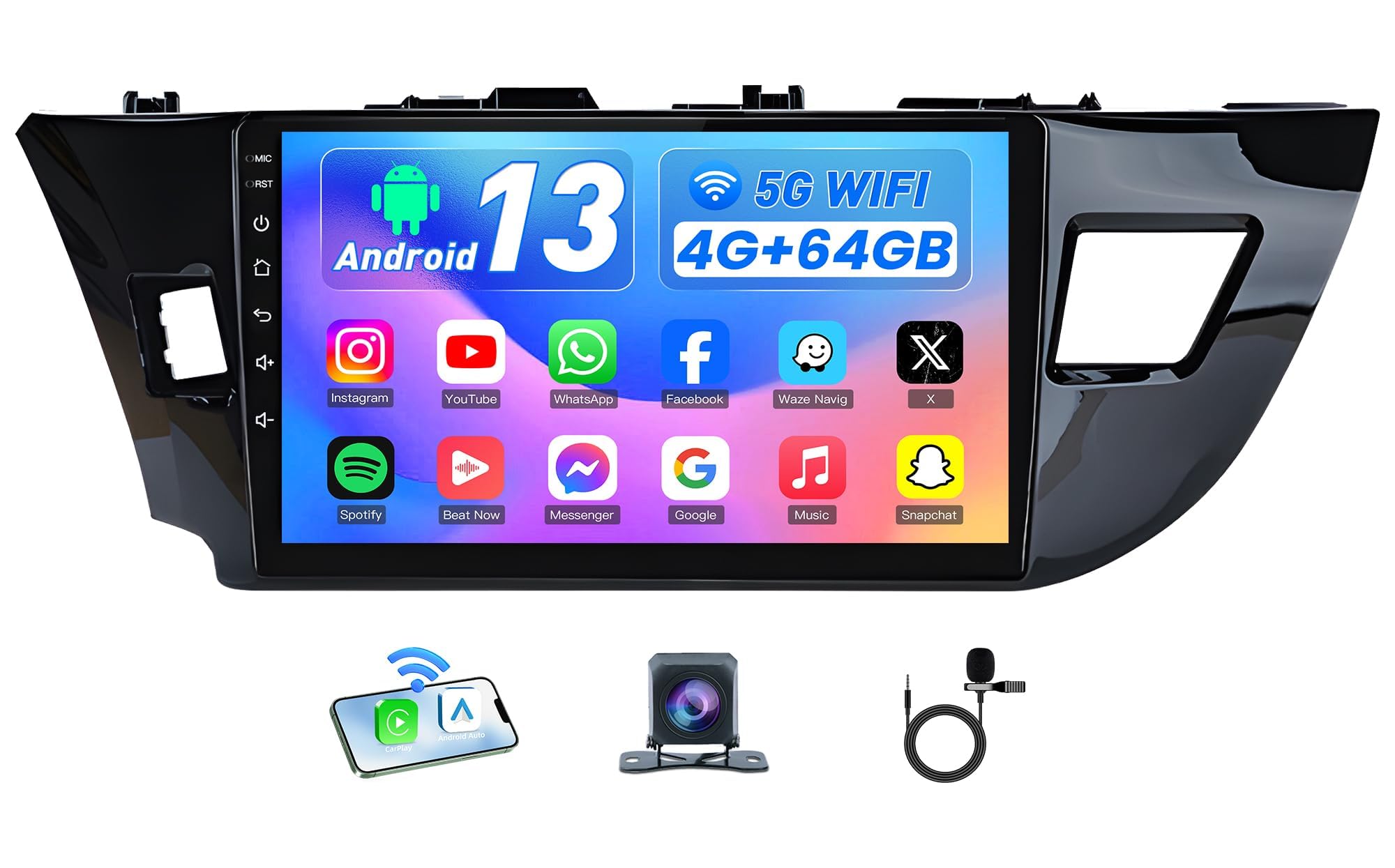 8 Core 4G RAM+64G ROM Car Radio for Toyota Corolla 2014 2015 2016: Android 13 Upgrade 5GWIFI Stereo with 1280 * 800 HD Touchscreen Head Unit Carplay/