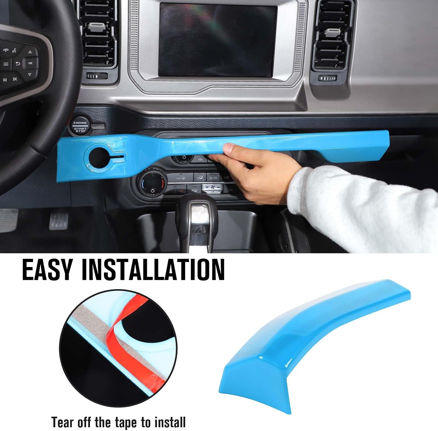 Jimen Compatible with Ford Bronco 2021-2025, 3PCS Center Console Dash Panel Cover Trim Kits (Light Blue)
