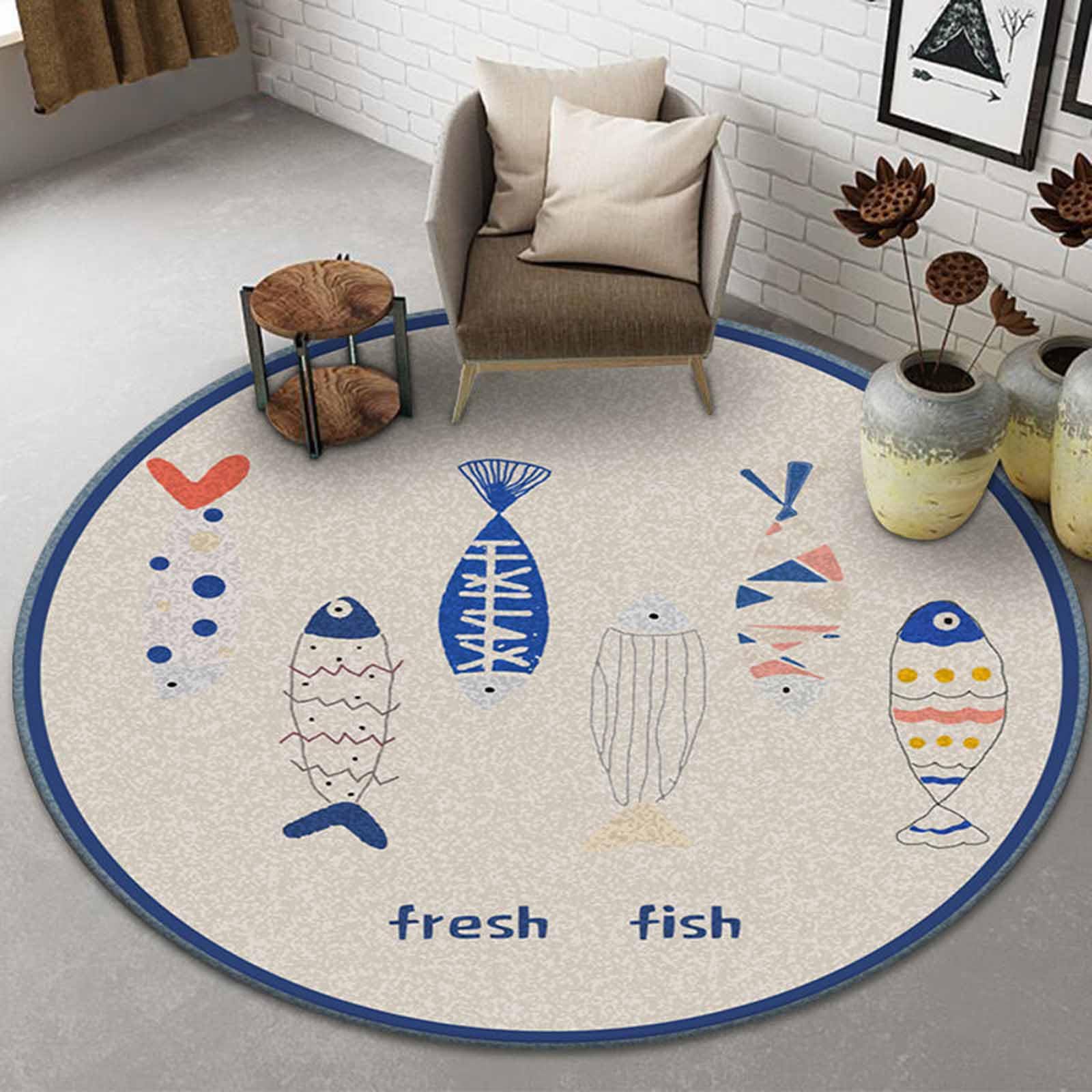 Tapis de Salon Rond Contemporain Gris Bleu 60cm 80cm 100cm 120cm 140cm 160cm 180cm 200cm Petit Tapis Extra Large pour Chambre à Coucher Panier Suspendu