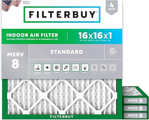 Vista 182 de Filterbuy Filtro de aire MERV 8 de 16.5 x 21 x 1 pulgadas, protección contra el polvo (paquete de 4), filtros de aire de repuesto plisados HVAC