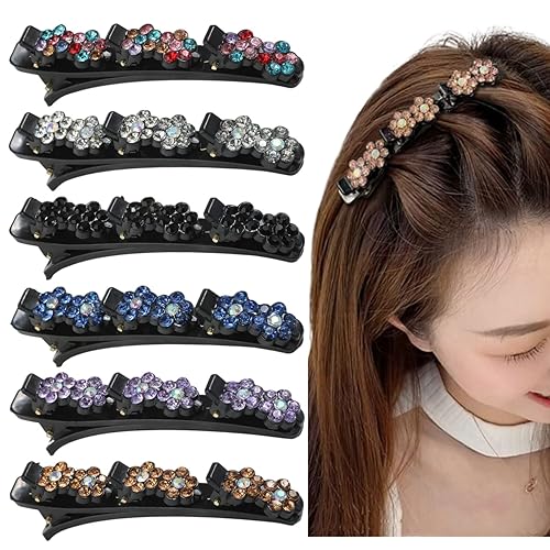 Pinzas para el cabello trenzadas para mujer, bonitas con diamantes de imitación decorativos, seccionación de múltiples clips