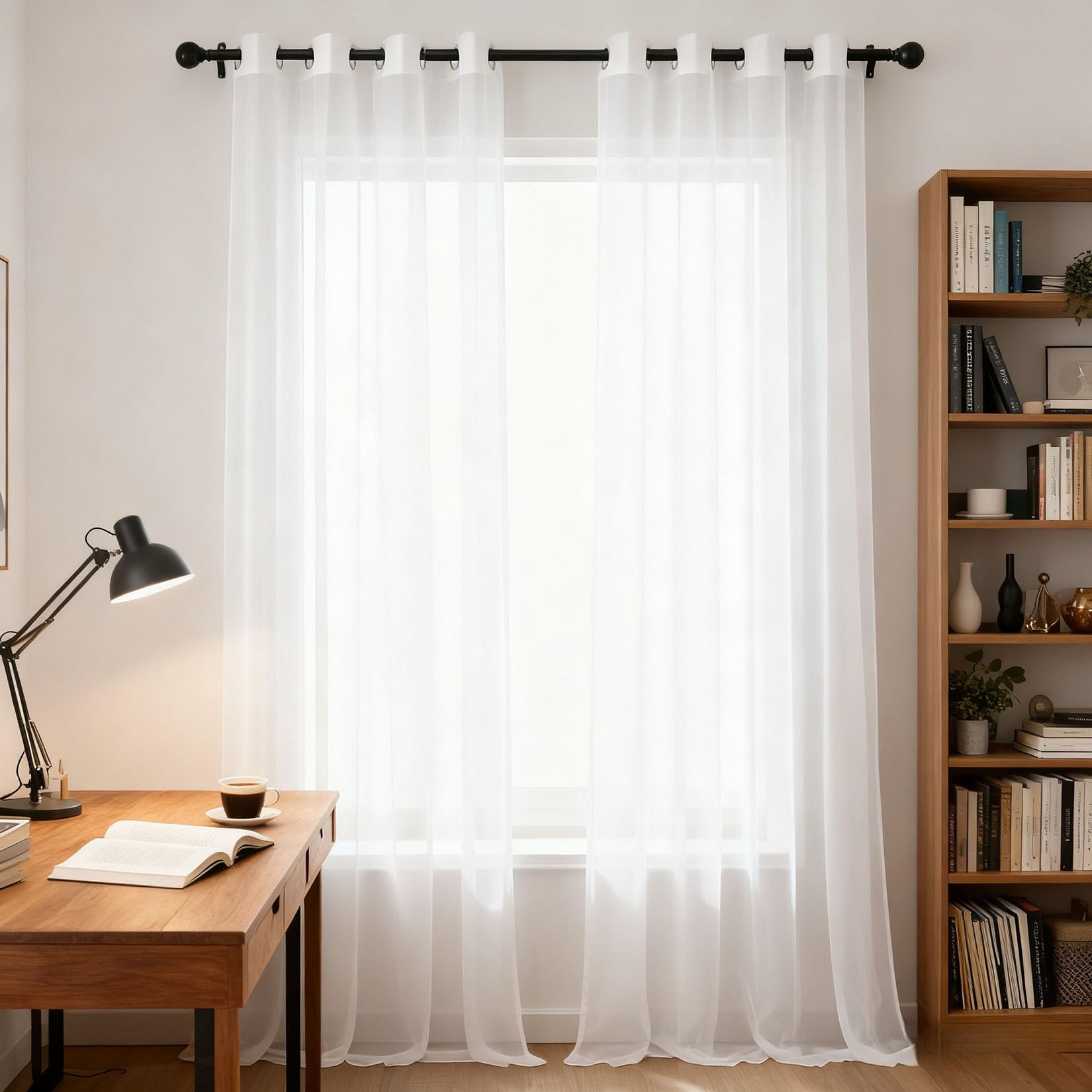 Voilages Blancs 155x165 cm Semi-Transparents | Paire de Rideaux Doux pour Salon et Chambre