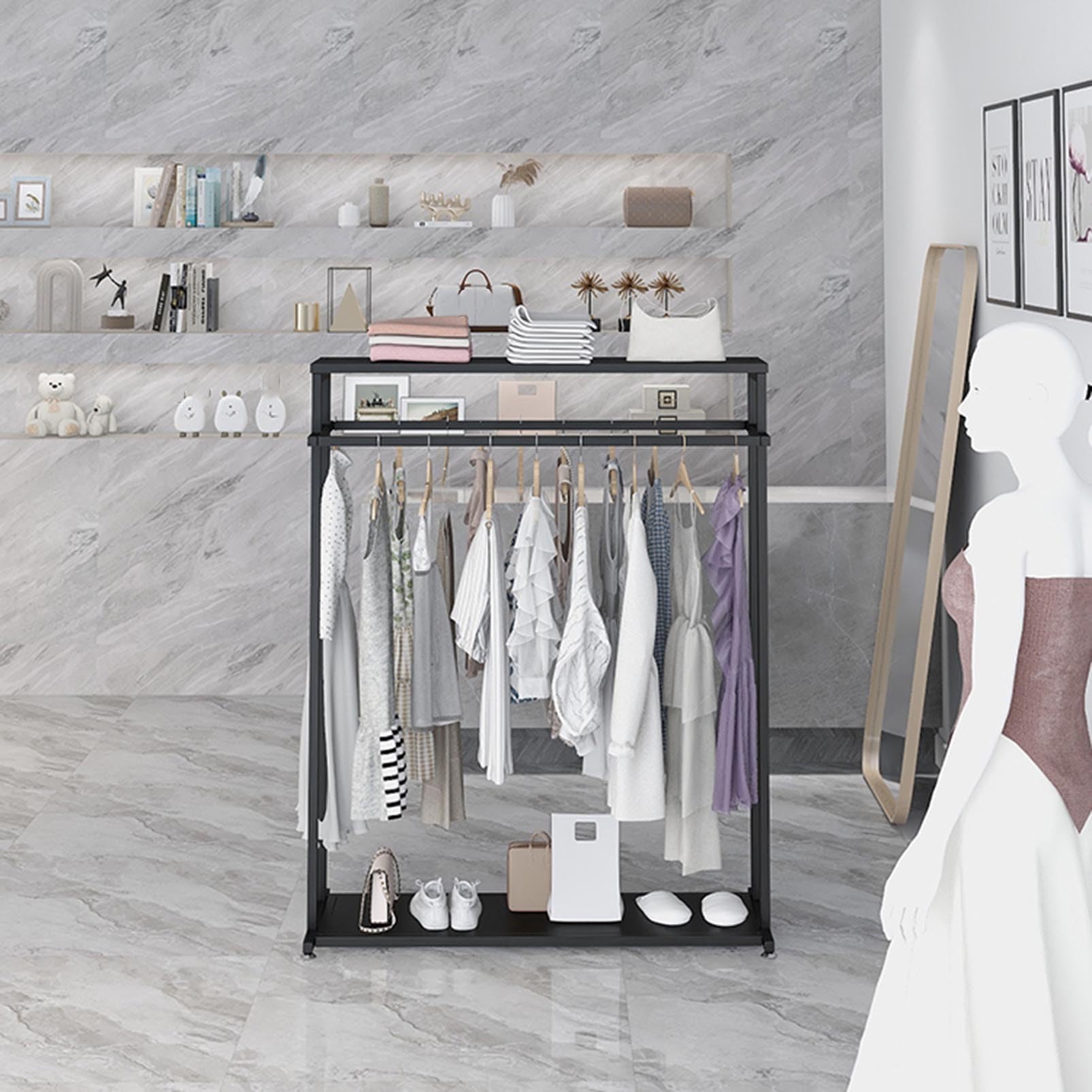 Złoty wieszak na ubrania Nowoczesny butikowy stojak ekspozycyjny, metalowy wieszak na ubrania Wielokrotnego użytku Wieszak do domu i sprzedaży detalicznej