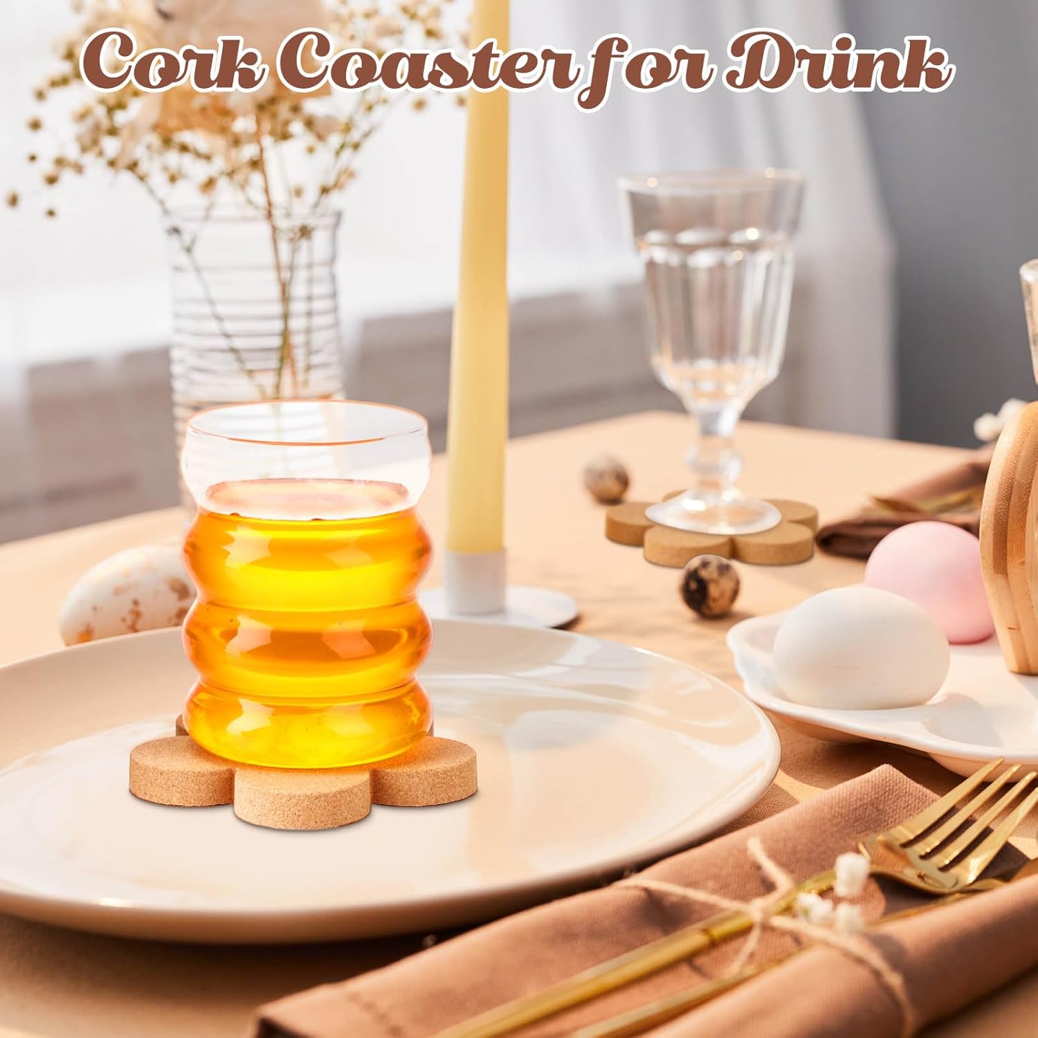 Foaincore 48 Pcs Thick Flower Cork Coasters for Drinks 4 Inch Absorbent Reusable Farmhouse Rustic Wood Drink Coasters for Coffee Wine Mug Desk Glass Table Aesthetic Cute Apartment Decoration