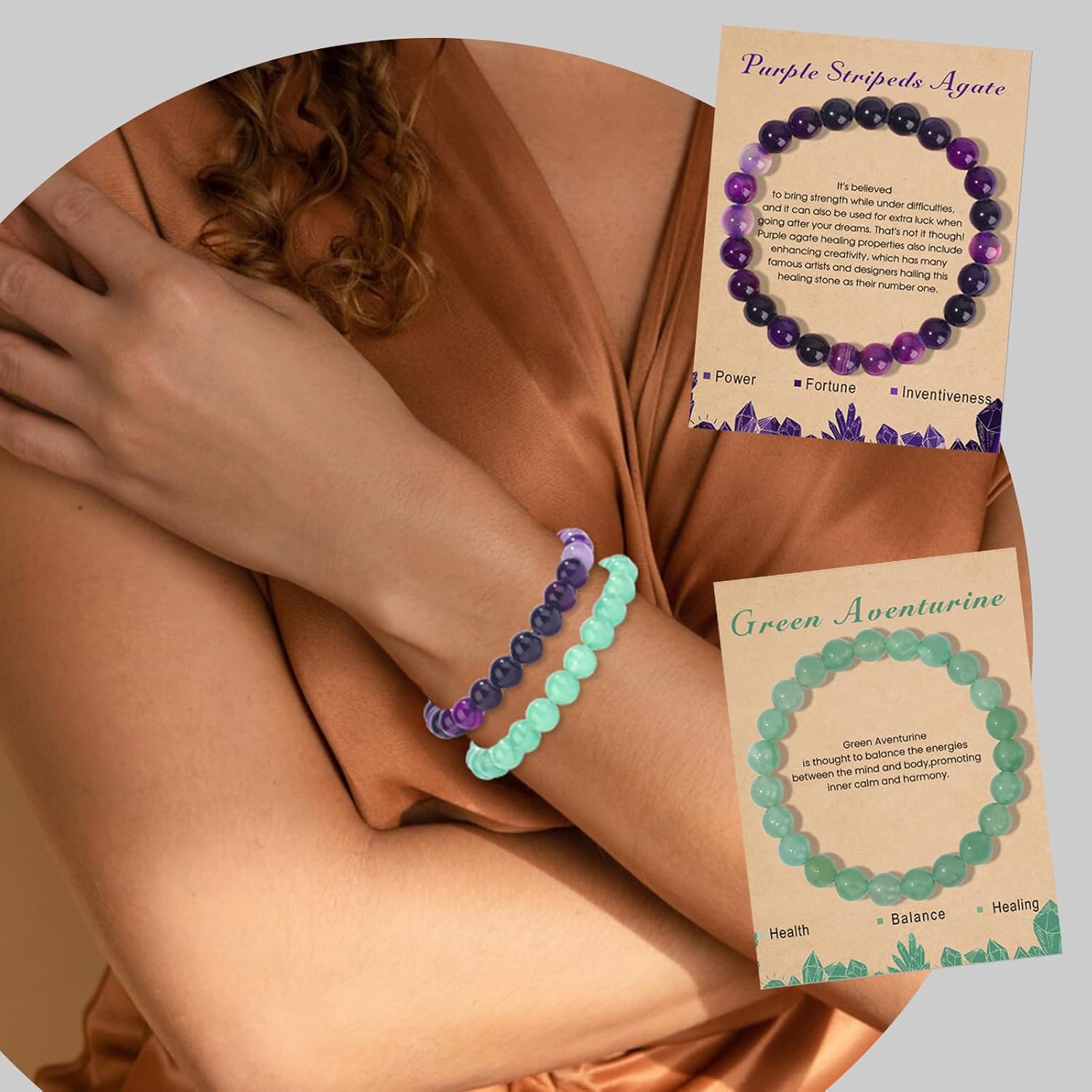 12PCS Crystal Stone Bracelets for Women Men Semi-Precious Gemstone Bracelets 8mm Round Beads Stretch Beaded Bracelet Jewelry Gifts - Image 5