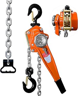 Lever Chain Hoist 1650 lbs 5 ft, 3/4 Ton 1.5 M Alloy Steel G80 Chain Come Along Tool, Manual Lever Hoist Ratchet Chain Hoist with Hook Heavy Duty for Garages, Building, Warehouse, etc.