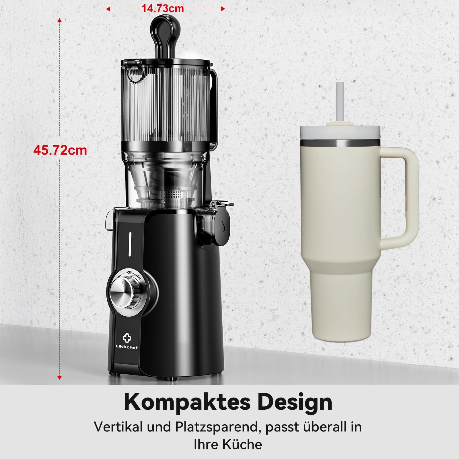 LINKChef Entsafter Slow Juicer 200W Kaltentsafter 115 mm Große Öffnung BPA-freie Saftpresse Schwarz