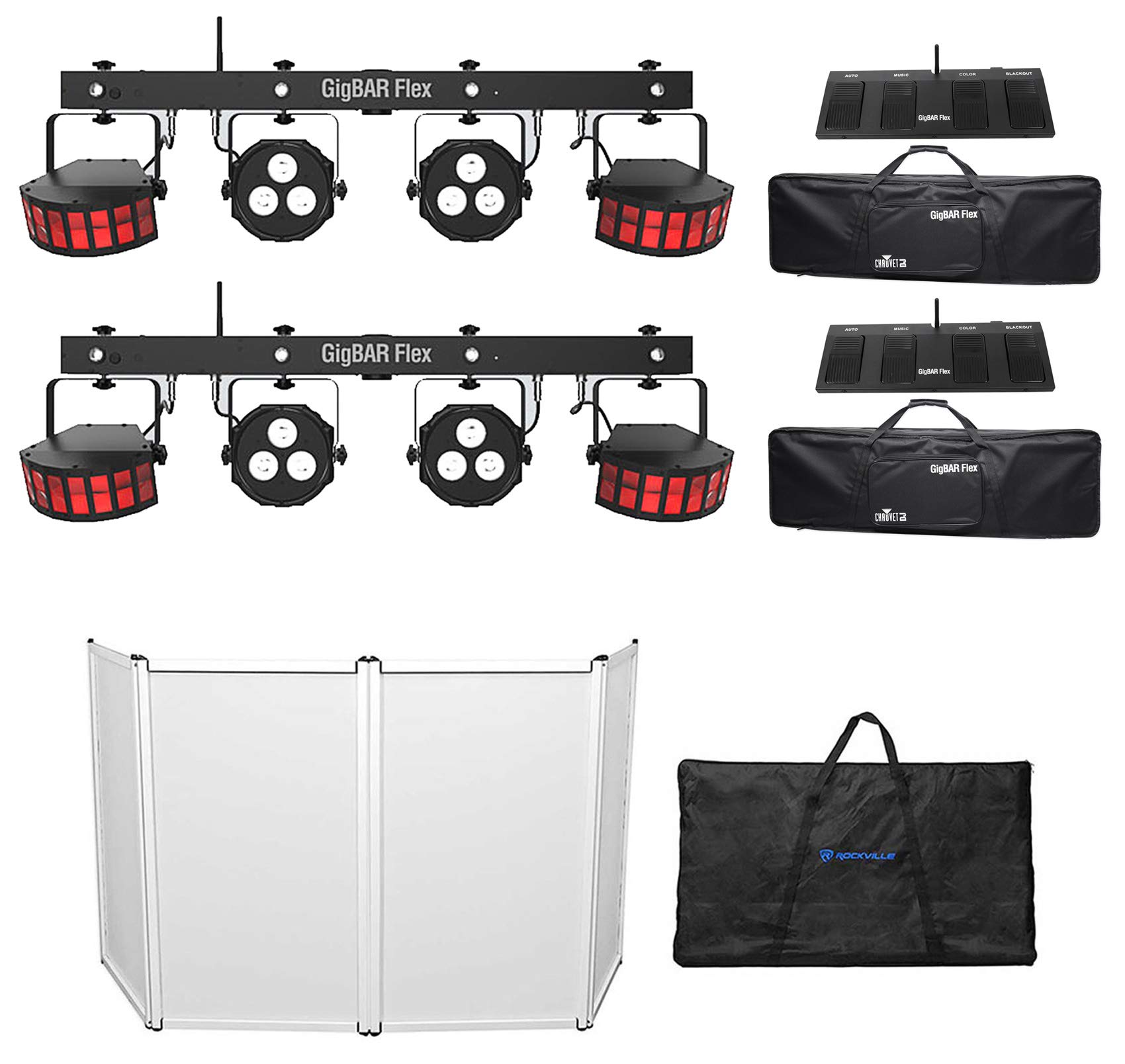 (2) Chauvet DJ GigBAR Flex (2) Derby+(2) Par Can Lights+Footswitches+Bags+Facade