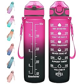Enerbone 32 oz Drinking Water Bottle with Times to Drink and Straw, Motivational with Carrying Strap, Leakproof BPA & Toxic Free, Ensure You Drink Enough Water for Fitness Gym Outdoor