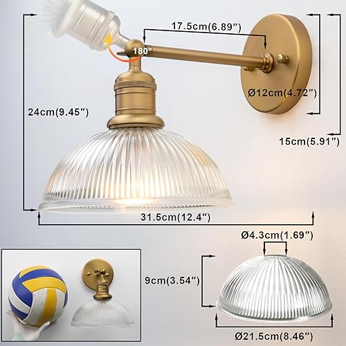 Miniatura 2 de Yosoan Aplique de pared interior de latón antiguo, 1 luz moderna de tocador, lámpara industrial vintage, lámpara individual industrial con cableado,