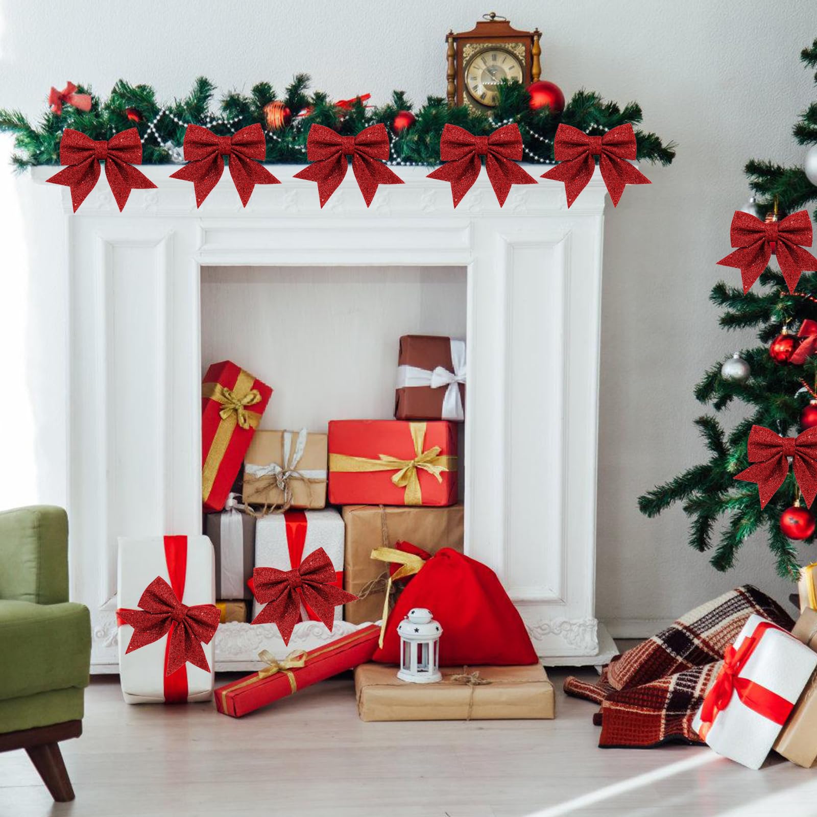 50pcs Nœuds Rouges Pour Sapin De Noël, Nœuds Rouges Pour Sapin De