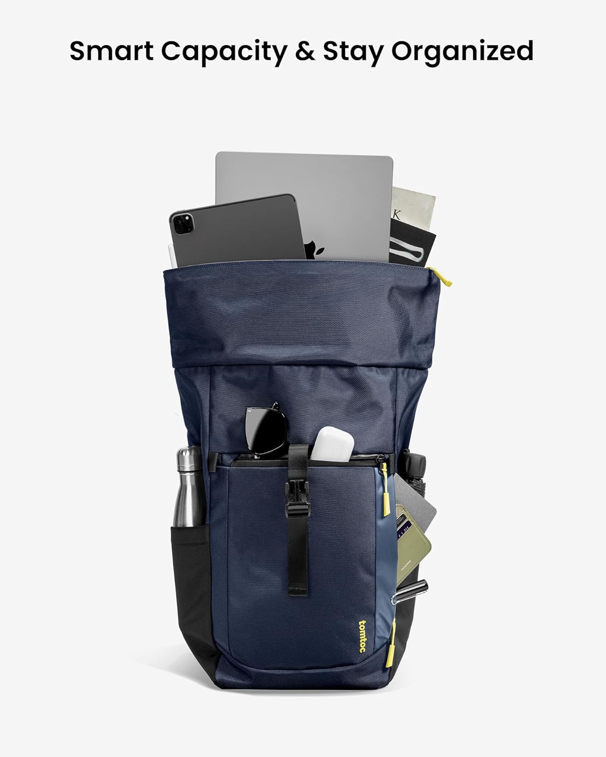 tomtoc Roll Top Laptop Backpack, Lightweight, Water-Resistant Commute Expandable Casual Daypack for 13-15.6 inch Laptop, Rucksack for Work College Trip, Capacity Adjustable 17-20L, Dark Blue - Image 3