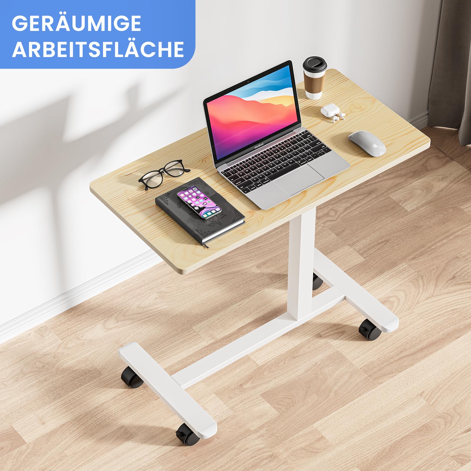 Table Roulante 69-90cm Blanc Salon Chambre Table D'appoint Dripex Mobile Et Réglable - Bureau Nomade Avec Roulettes Pour Ordinateur Portable Table D'appoint Avec étagères