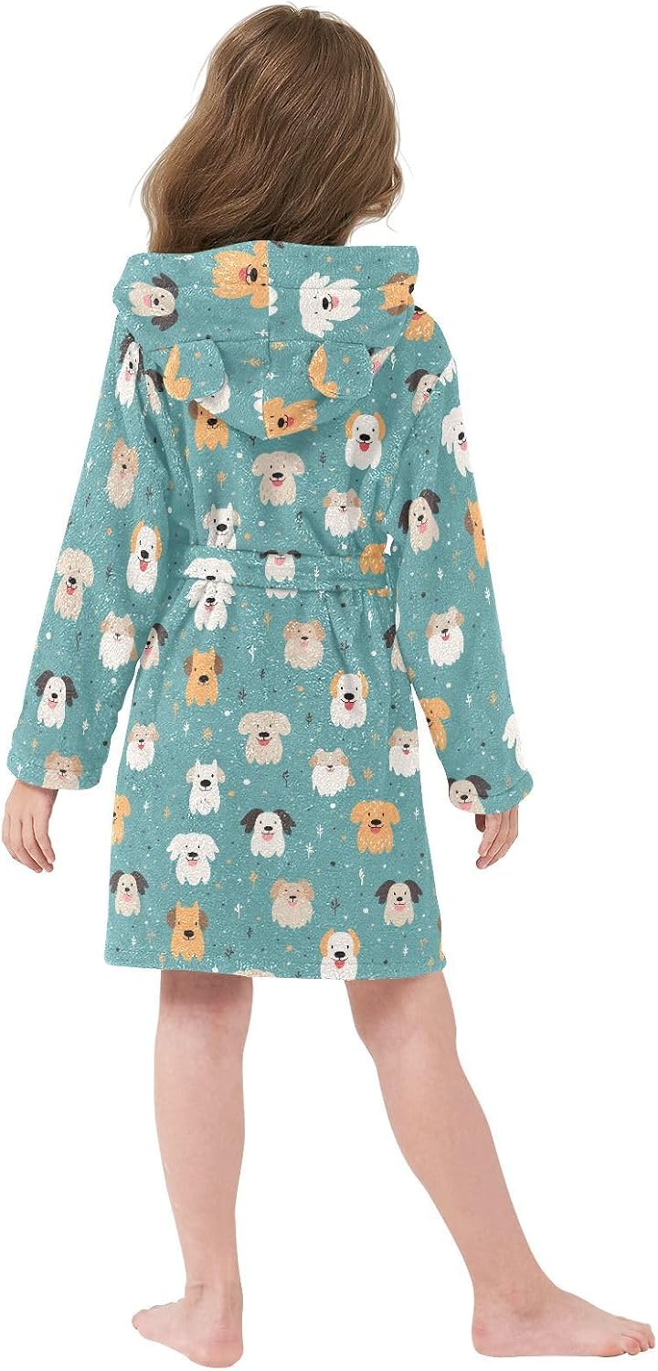 senya Funny Dog Toddler Hooded Bathrobe Kids Soft Plush Bath Towel Robes for Boys Girls 2-12 Years
