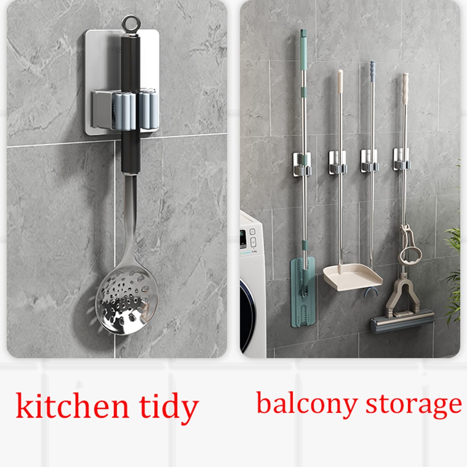 Soportes autoadhesivos for fregona, Colgador de Escoba, Soporte de Pared for Soporte de Escoba, Resistente con Colgador de Ganchos, Broche de Silicona Antideslizante, for Cuarto de Lavado, baño