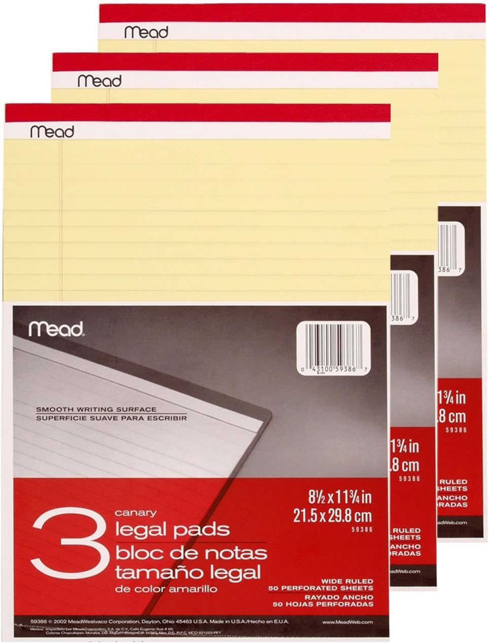 Mead Legal Pad, 81/2 x 113/4 Inches, Perforated, Canary, Legal/Wide