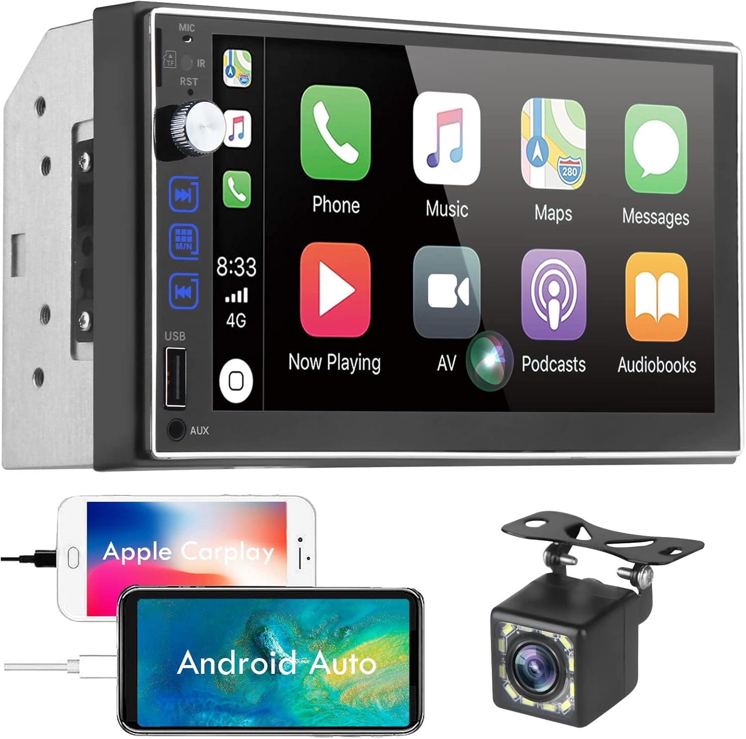 Double Din Car Stereo Compatible with Apple CarPlay & Android Auto 7