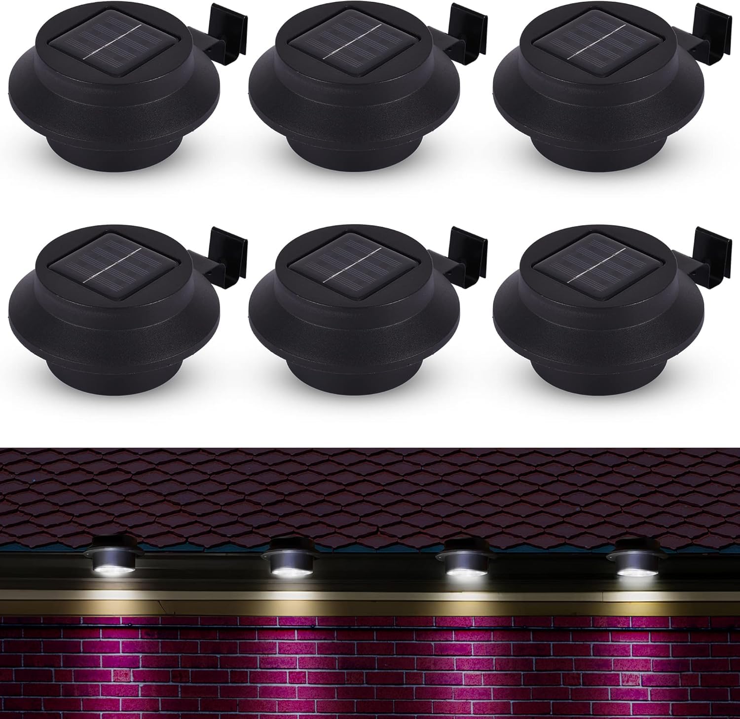 Solar Gutter Light Outdoor Solar Security Lights Lighting Solar Powered Outdoor LED LightsFence Wall Lamp Garden Wall Lobby Pathway Lamp Black (6)