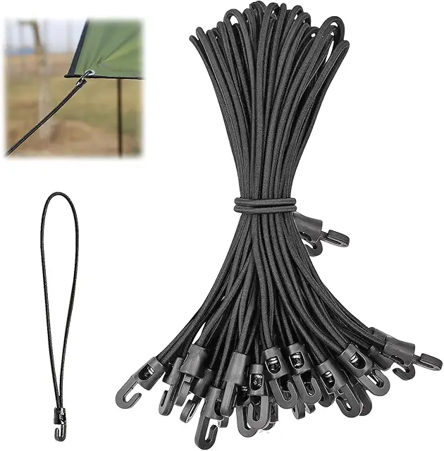 Pack of 16 Black Rubber Tensioners with Hooks, 26cm Elastiek met Haak for Camping & Sailing