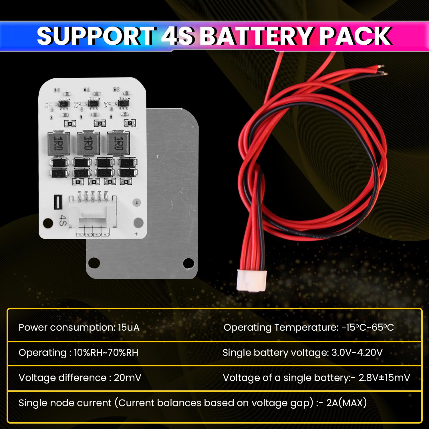 amiciSolar 4S 2A Active Balancer Board for LFP LiFePO4 Lithium Li-ion Lipo LTO Battery Packs – Inductive Energy Equalization for 3.0V~4.2V Cells, Efficient Voltage Balancing - Image 4 thumbnail