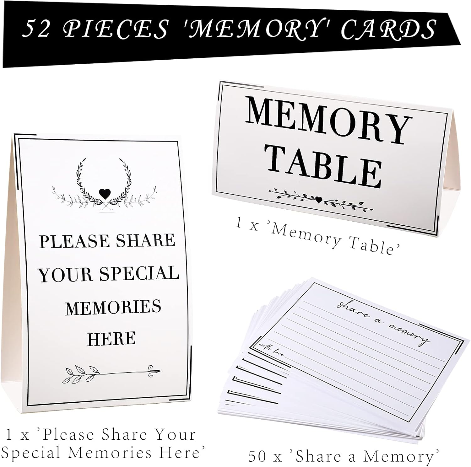 Outus 52 Pieces Share a Memory Cards Funeral Guest Book Memory Card for Celebration of Life, Birthday, Graduation, Wedding, Anniversary, Retirement, Baby Showers (White)