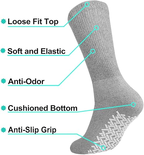 Miniatura 9 de Falari Calcetines para diabéticos de algodón antideslizantes para hombres y mujeres, para hospitales caseros, paquete de 3, 6 o 12 unidades