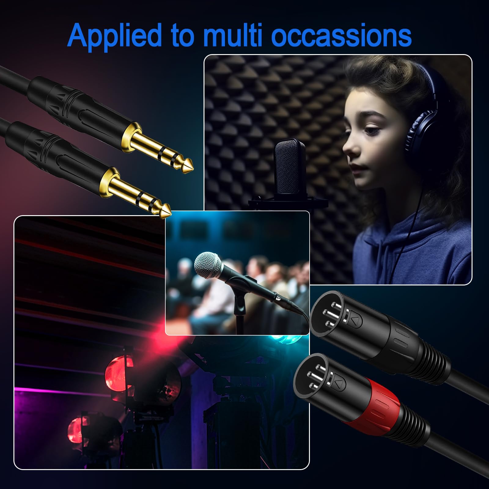 LanSenSu XLR auf 1/4 TRS Stereo-Adapter, XLR-Stecker auf 6,35 mm Stereo symmetrisches Mikrofon, Stereo-Audio-Konverter-Adapterkabel, 2 Stück, 15,2 m