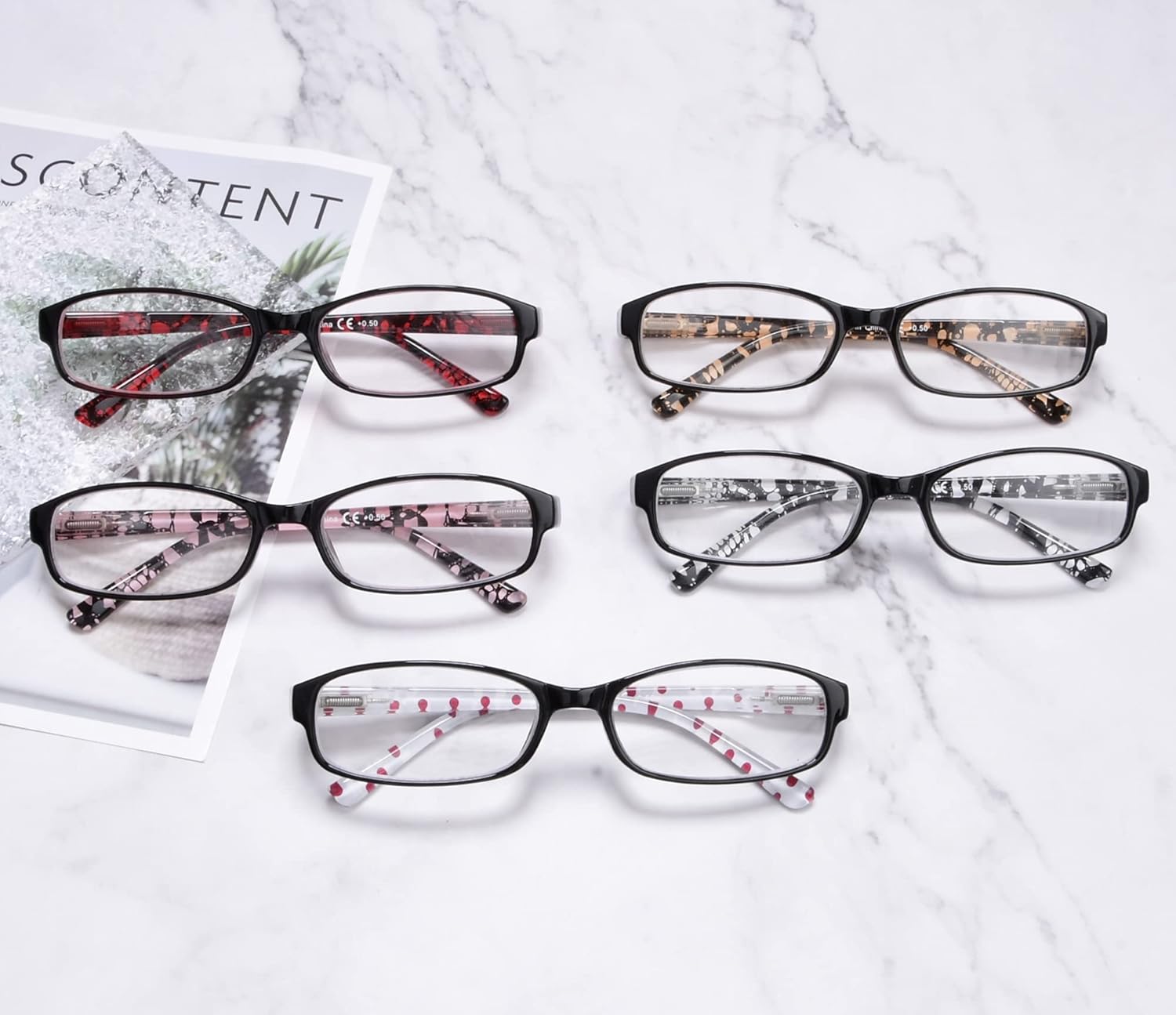 Eyekepper 5 Pack Ladies Reading Glasses with Polka Dots Patterned Temples for Women Reading